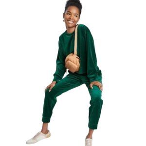 Jewel Tone High Rise Velour Joggers, Elasticated Cuffed Pants - NWT